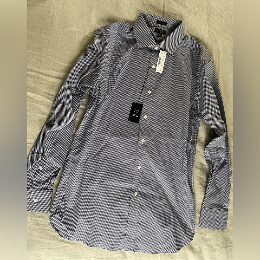 Blue-checked JCrew Ludlows Slim Fine Dress Shirt 16x34 NWT